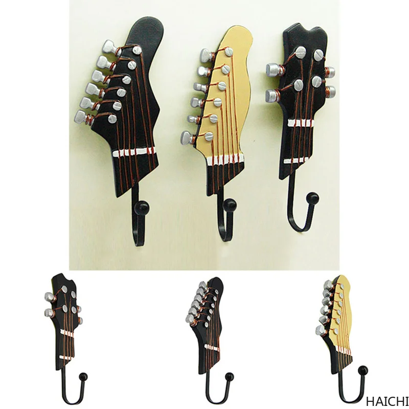 

3pcs/set Multi-purpose Retro Style Guitar Heads Home Hooks Resin-made Clothes Hat Hangers Durable Wall-mounted Bag Purse Holder
