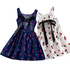 Летнее платье для маленьких девочек; Милое праздничное платье без рукавов с открытой спиной и бантом; Vestidos От 1 до 5 лет; Детская одежда с принтом