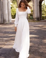 2022 elegant simple long sleeves wedding dress plus size vestidos de noiva back buttons beach bridal gowns mariage