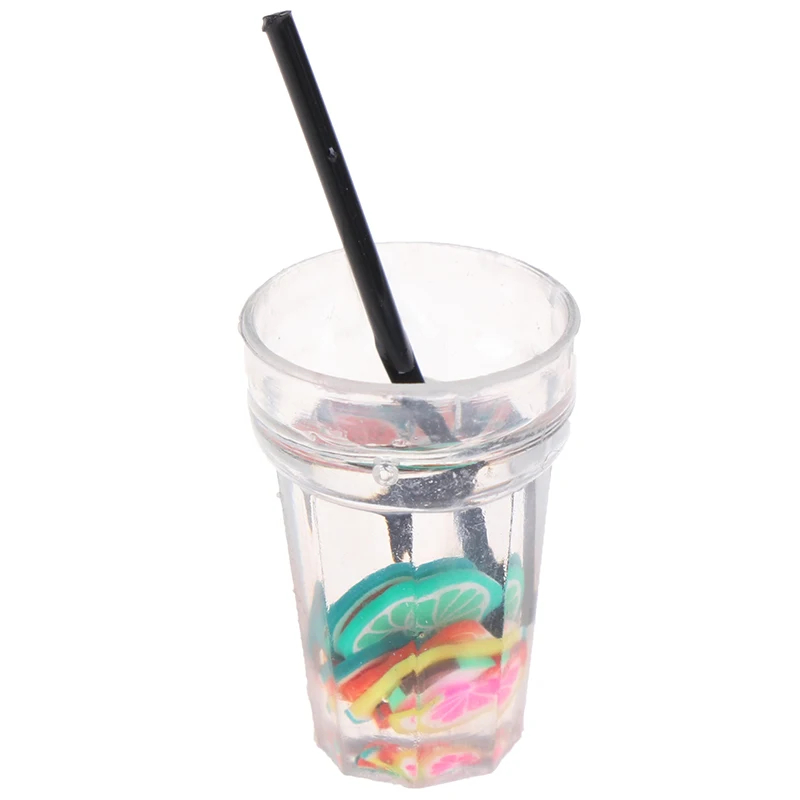 1PCS 1/12 кукольный домик миниатюрная еда мини фрукты из смолы бутылка моделирование напитки модель игрушки фруктовый напиток игра лимон чашка - Цвет: 1PCS