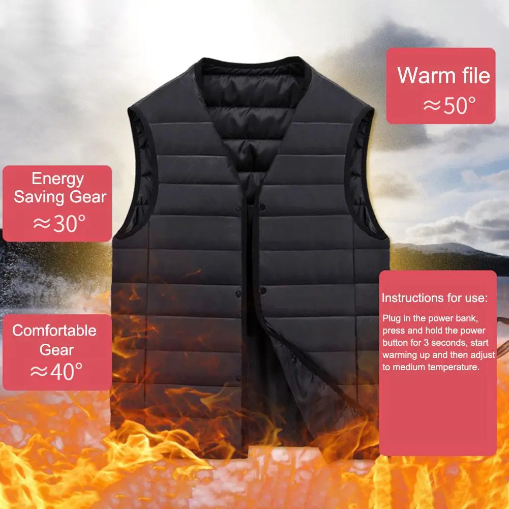 Smart Charging Heating Vest Men's Cotton Coat V-neck Graphene Carbon Fiber Heating Vest Jacket Winter Water Washable Heating Ves