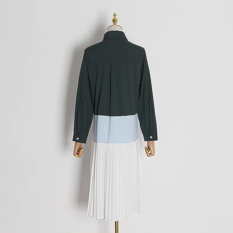 

2021 Spring Long Sleeve Casual Women Dresses Patchwork Loose Preppy Style Turn-down Collar Femme Robe Japanese Vestidos 13A183