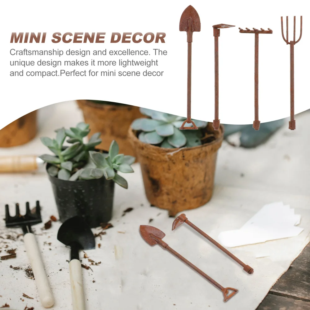 

4pcs Mini Scene Models Mini Gardening Tools Mini Landscape Iron Model Decors