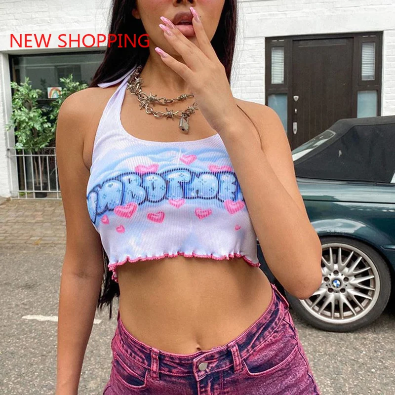 

Harajuku Tank Tops Sexy Crop Vest Camisole Tank Women Summer Basic Crop Y2k Streetwear Fashion 2021 Camis E Girls Cropped Tees