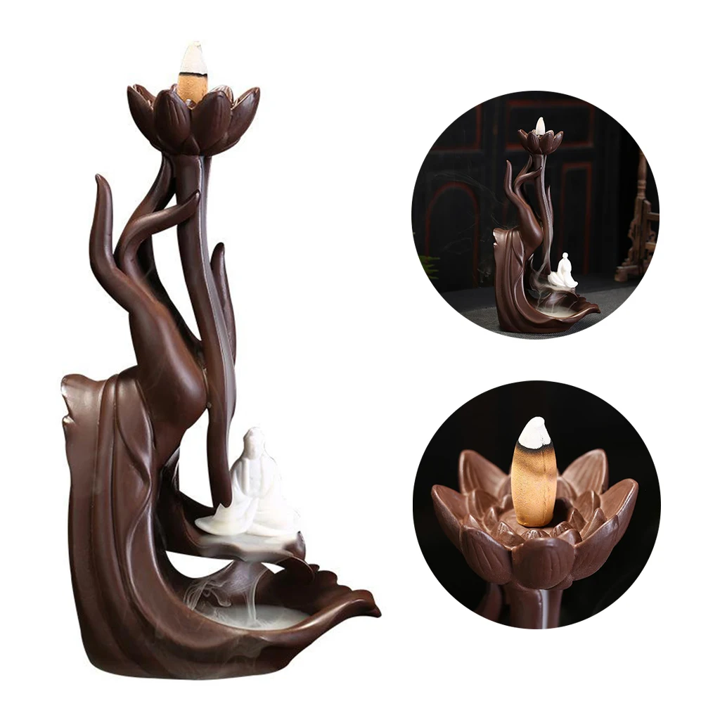 

Ancient Chinese Style Incense Cones Burner Holder, Clay Censer for Meditation Room, Yoga Room, Bedroom Decor