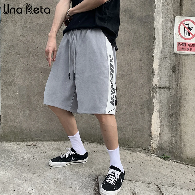 

Una Reta M-5XL Shorts Men Summer New Streetwear Elastic Waist Knee Length Sweatpants Hip Hop Patchwork Loose Shorts For Men