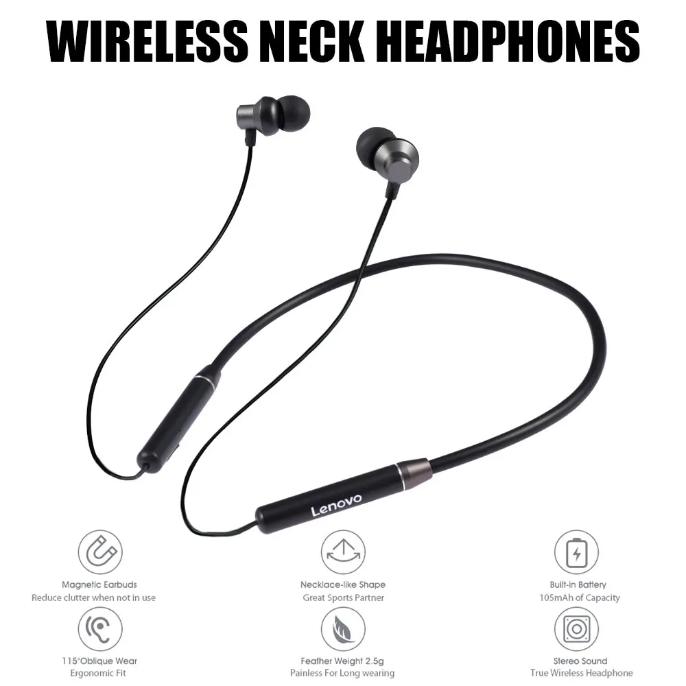 

Lenovo HE05 Neck-Mounted Headset Bluetooth Compatible 5.0 Wireless Stereo Sports Headset IPX5 Waterproof Headset