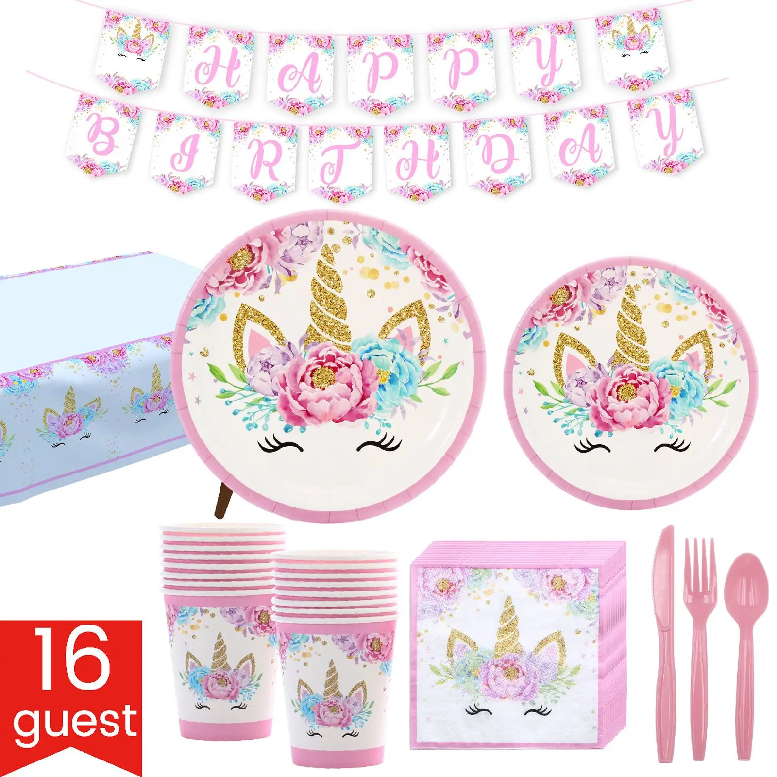 

Украшения на день рождения, набор посуды на день рождения с тарелками, искусственная скатерть, соломинки, баннер, праздвечерние чные принад...