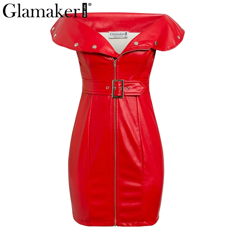 Glamaker сексуальное красное короткое платье из искусственной кожи с открытыми