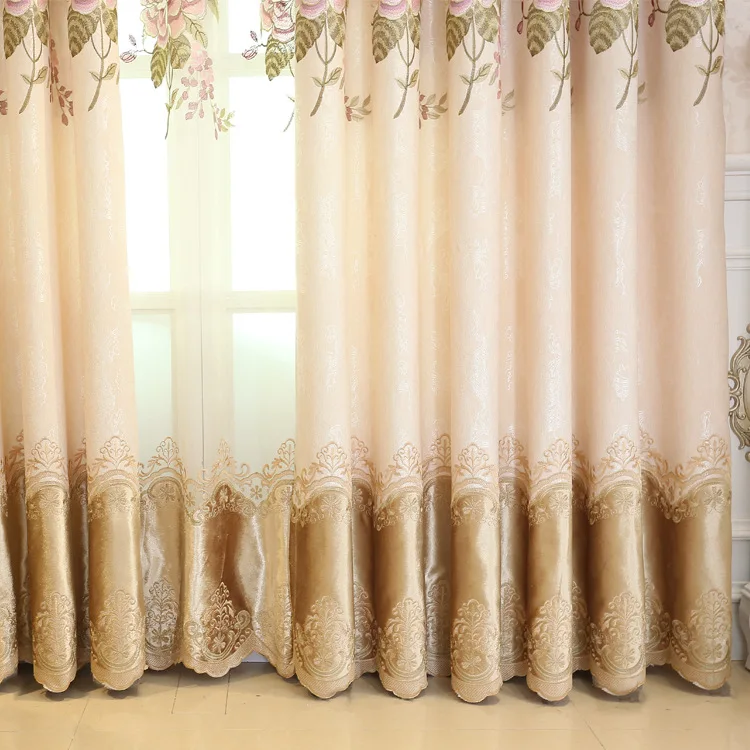 

New Rural High-End Villa Curtains for Living Room Bedroom Linen Jacquard Contemporary Embroidered Curtains