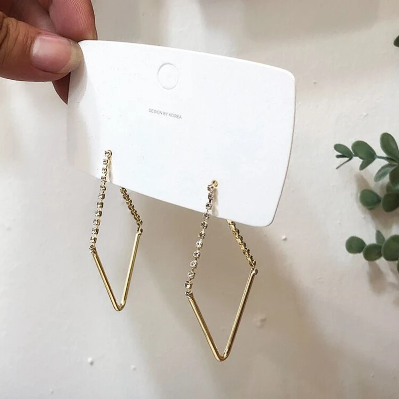 MENGJIQIAO корейский элегантный блестящий Rhineston Rhombus Кристалл Висячие серьги для женщин простые металлические Pendientes Ювелирные изделия Подарки