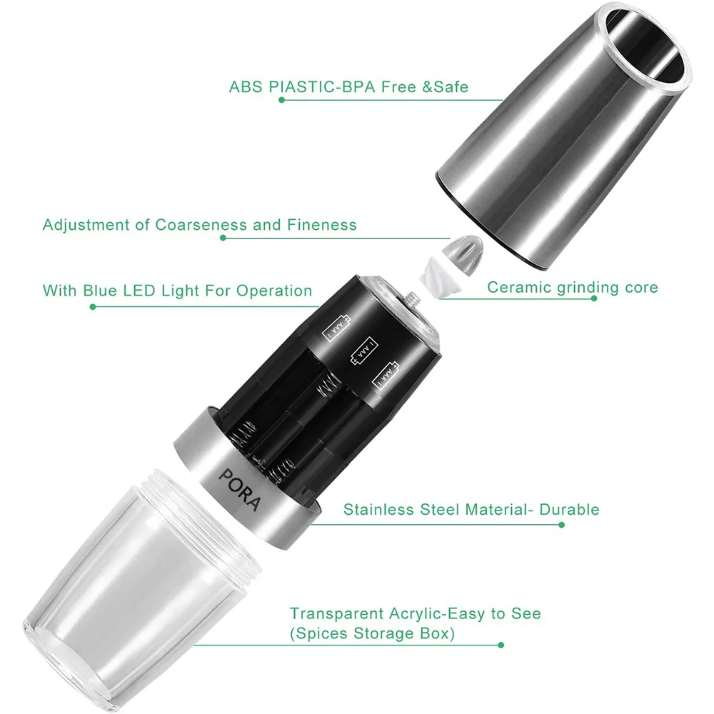 Электрический перечник из нержавеющей стали набор мельницы для соли и перца с