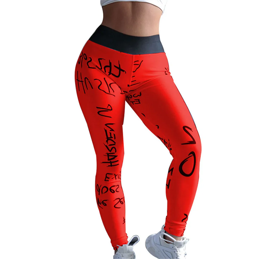 

Newest Compression Yoga Pants Stretch Workout Leggings with High Waist Tummy Control Letter Print Yoga Pants Promotion