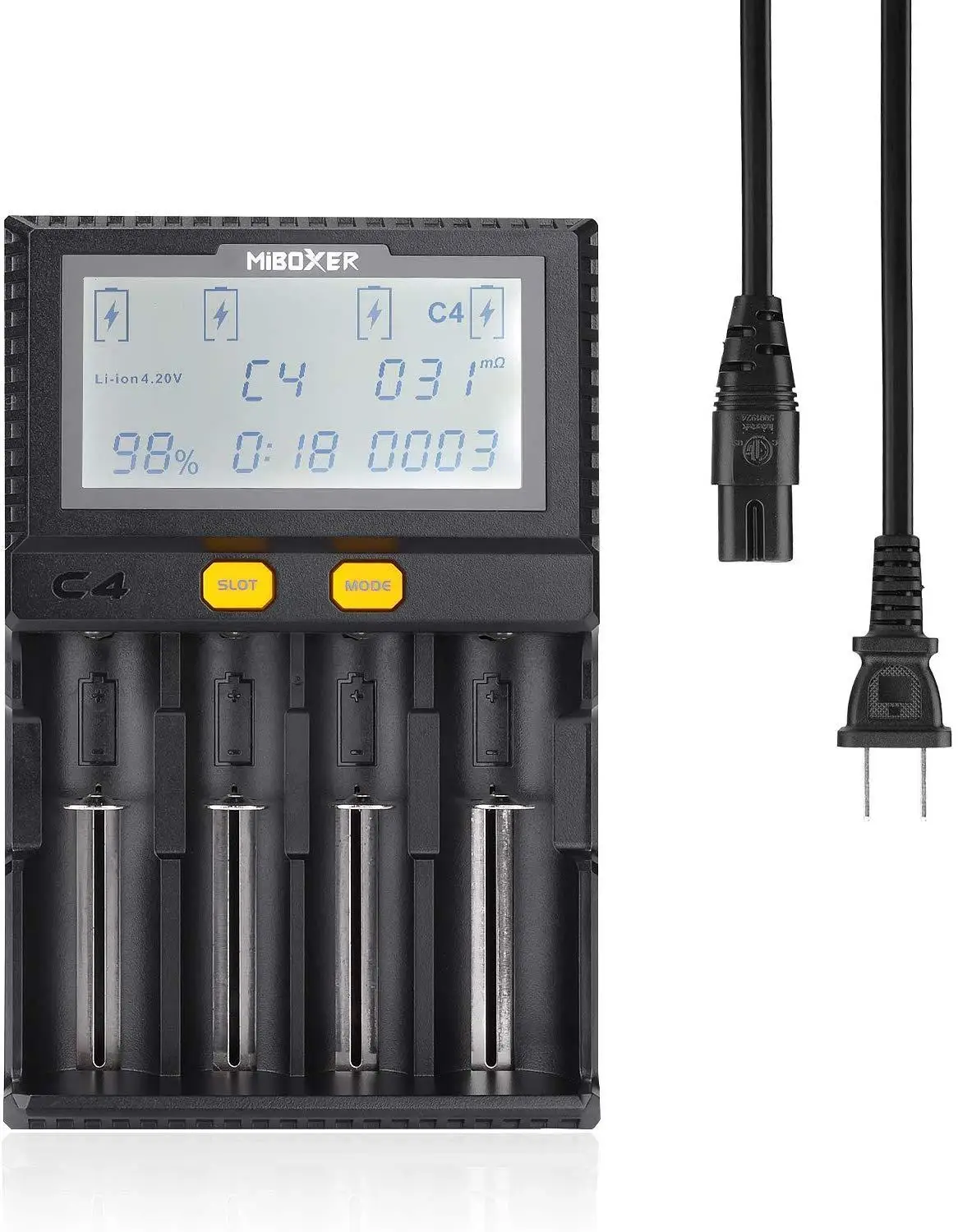 Умное зарядное устройство Miboxer C4 с ЖК-дисплеем для Li-Ion IMR ICR LiFePO4 18650 14500 26650 21700 AAA