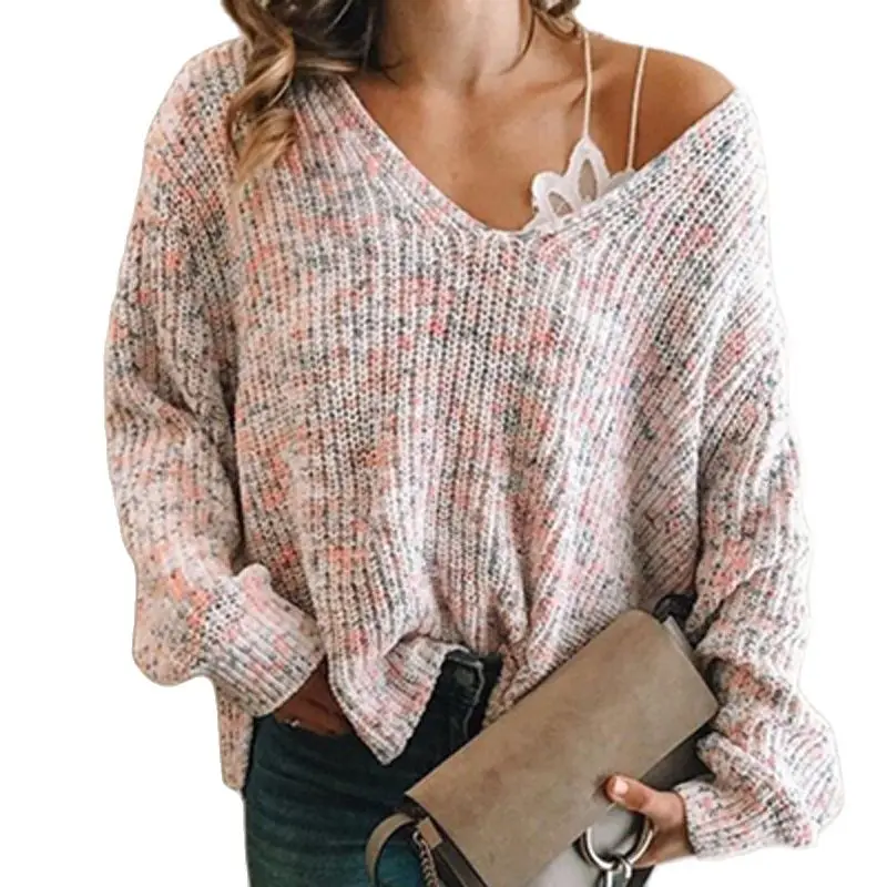 

Women 2021 Autumn Long Sleeve Tops Pullover Ladies Winter Casual Loose Harajuku Jumper Sexy Off Shoulder V Neck Knitted Sweaters