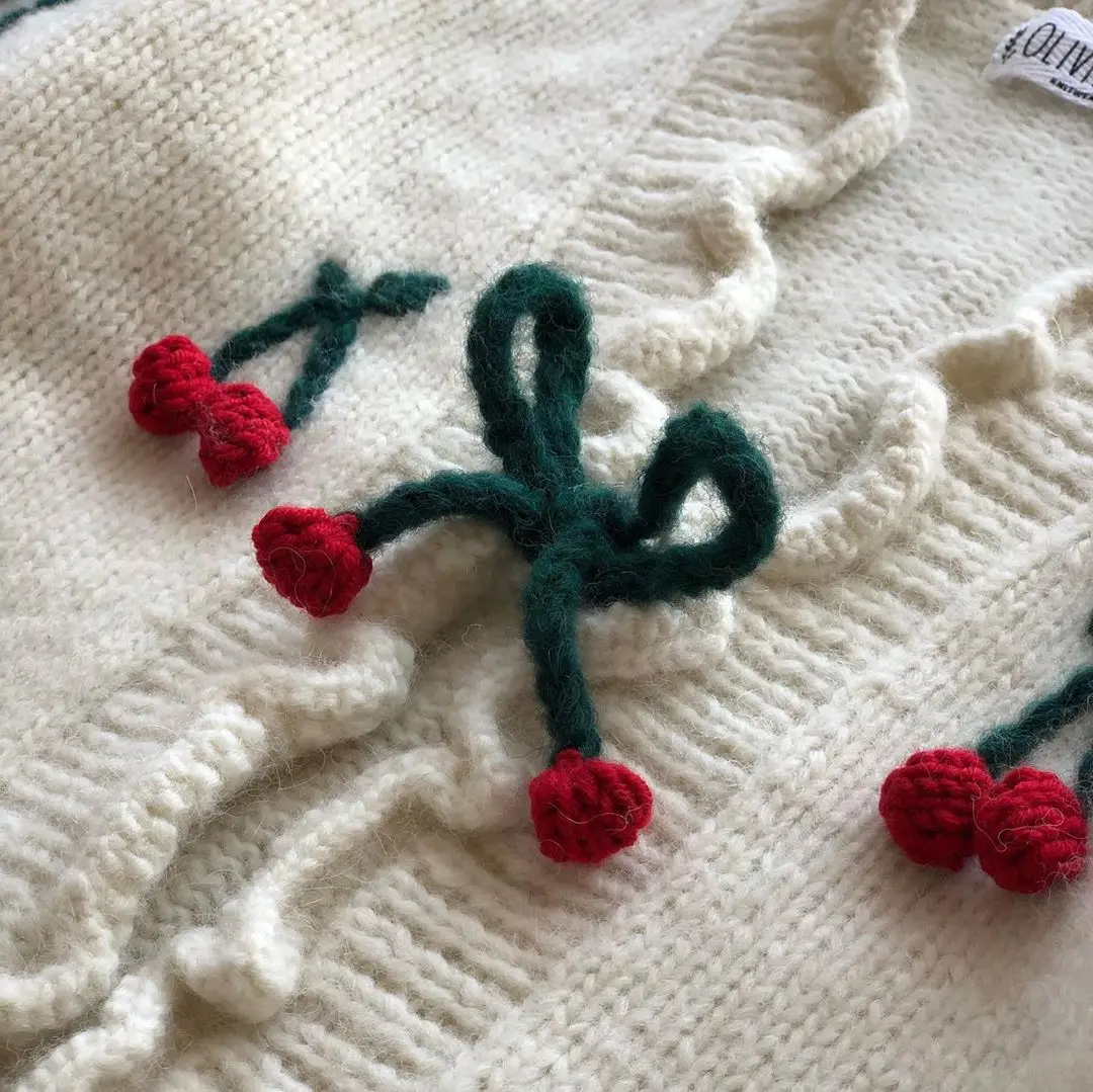 

New Winter Kids Sweaters for Girls Cute Hook Flower Wool Knit Cardigan Baby Child Fashion Outwear Warm Clothes