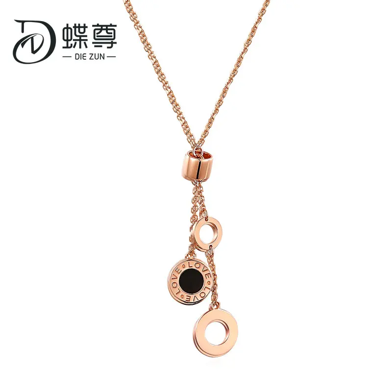 

18K gold necklace necklace black agate inlaid with love letter rose gold Au750 gold female CNC craft