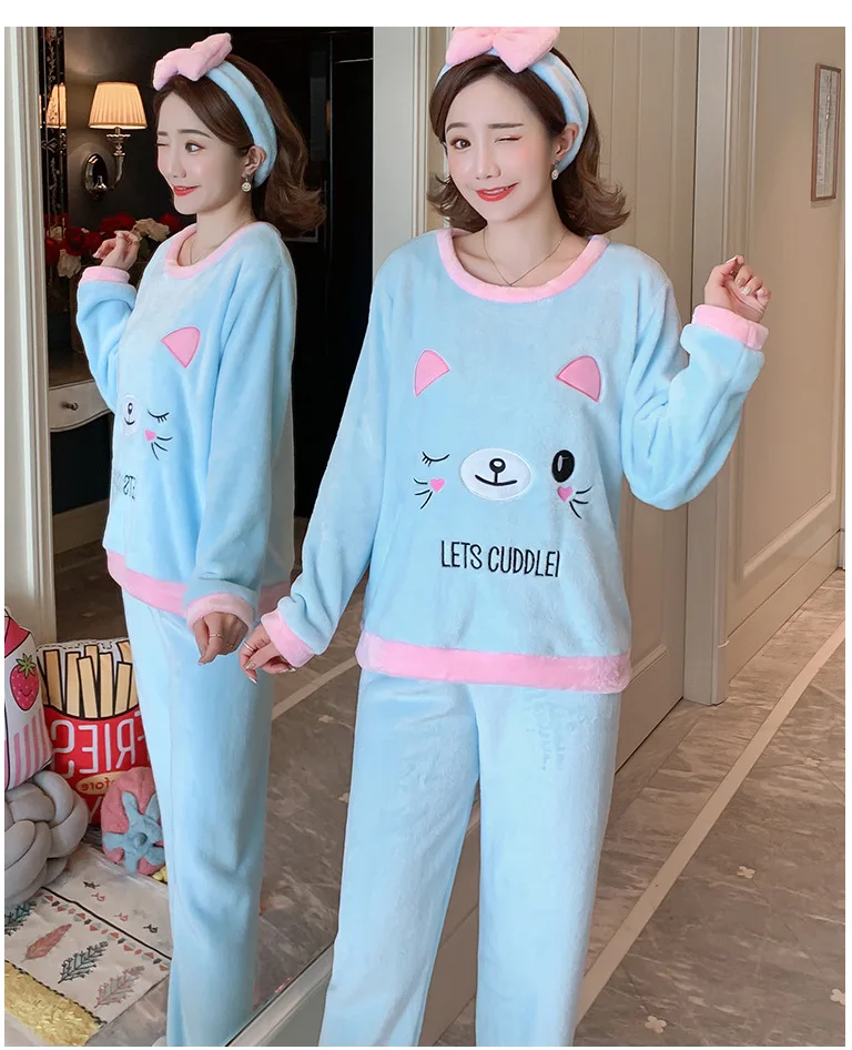 q8318 blue Женские пижамные комплекты, осенне-зимние пижамы, фланелевая плотная теплая Пижама с рисунком, женская одежда для сна, милая Пижама с животными, Женская домашняя одежда - Цвет: q8318 blue