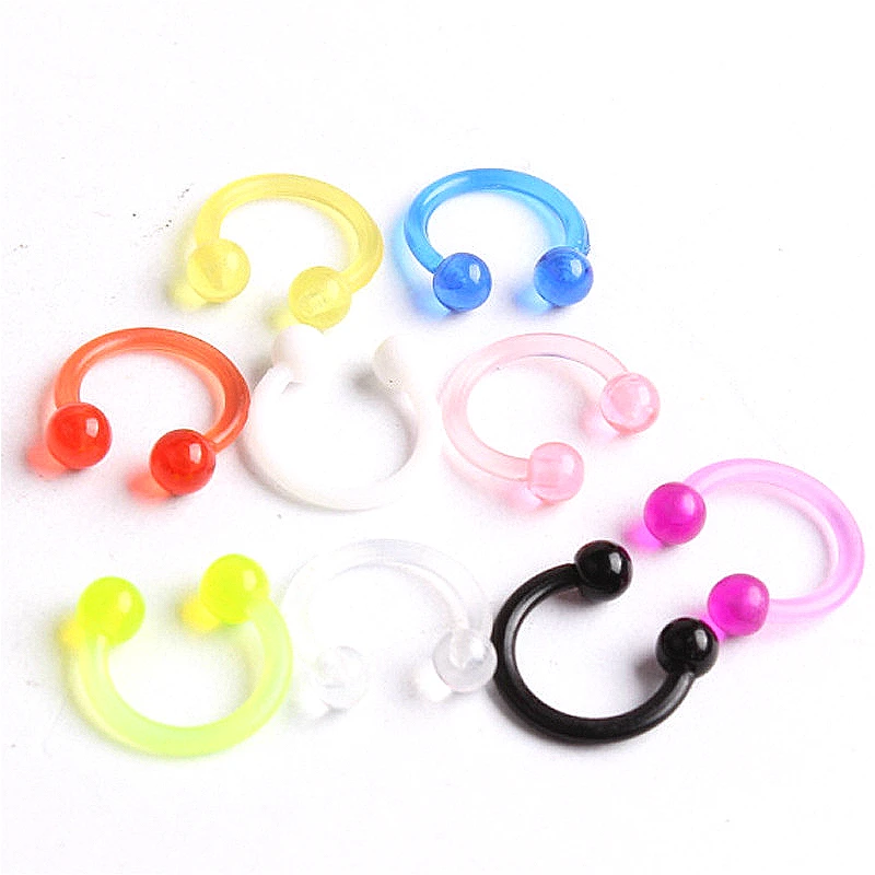 1 Piece Nose Ring Colorful Red Yellow Transparent Body Acrylic Hoop Stainless Steel Septum Piercing Women Sexy Jewelry | Украшения и