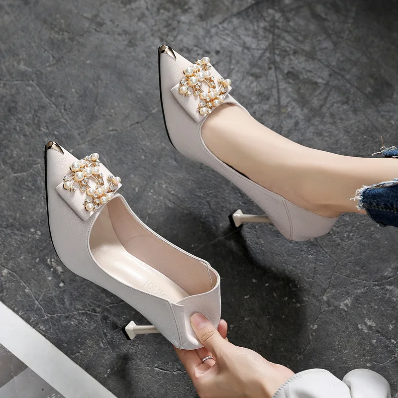 

New Shoes Woman High Heels Pumps Tacones Pointed Toe pointed stiletto high heels small code pearl water drill women single