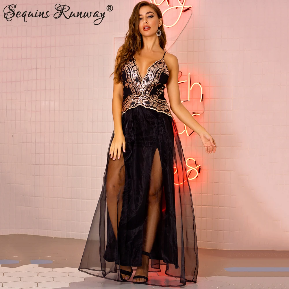 

Sexy Black Mesh sequin summer maxi dress women vintage bodycon Backless Long woman dress club party dresses clothes vestido 2022