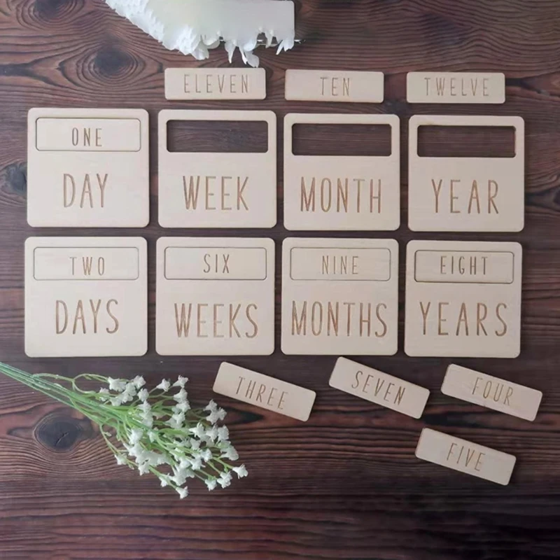 

Newborn Milestone Blocks Wooden Commemorative Baby Birth Monthly Recording Cards