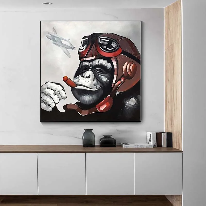 

Funny Animal Canvas Printings Painting Astronaut Monkey Smoking Wall Art Poster Abstract Picture for Bedroom Cafe Home Decor