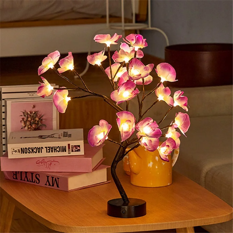 

Rose Flower Tree LED Table Lamp USB Night Lights Home Decoration For Christmas Wedding Party Holiday Bedroom