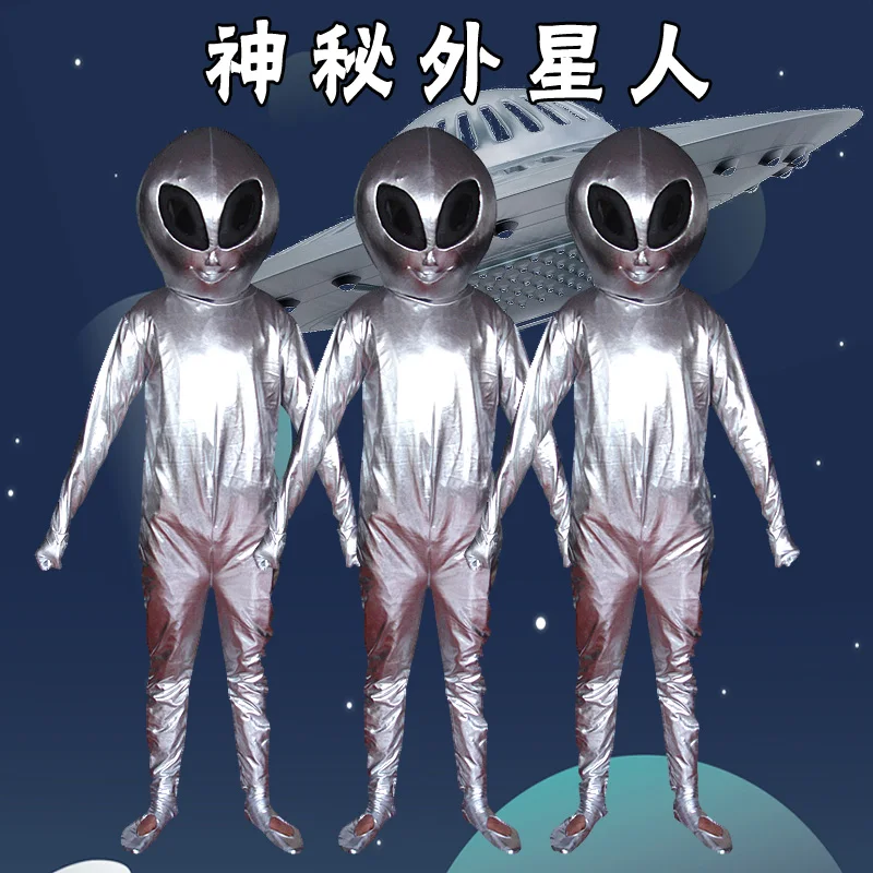 

Smart Silver Grey Extra-terrestrial ET Mascot Saucer Man Alien With Big Black Eyesl Mascot Costume Fancy Dress Halloween gift