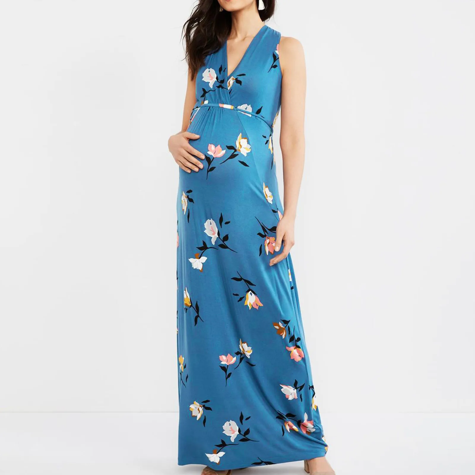 

Maternity Wear 2021 Summer New Style V-neck Printing Fashion Long Dress For Pregnant Women Fresh And Sweet Ladies Skirt
