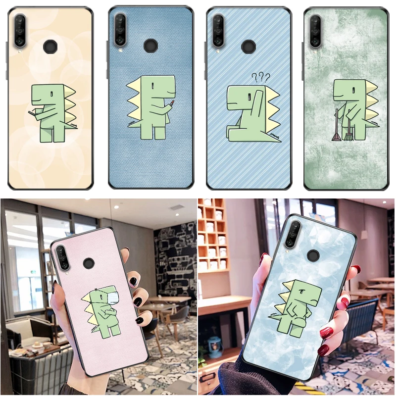 

Cute Flowers Funny Couples Dinosaur Color Painting Phone Case For Huawei P30 Lite Pro Funda Coque Carcasa Soft TPU Back Cover