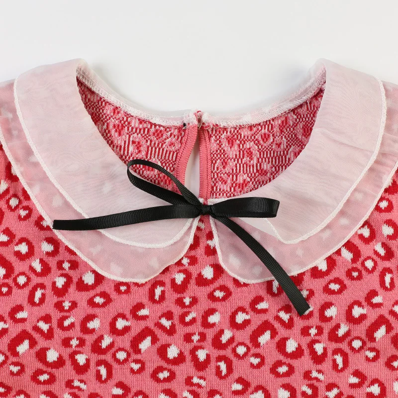 Вязаный свитер GRUIICEEN с леопардовым узором Женский Осенний модный бантом и