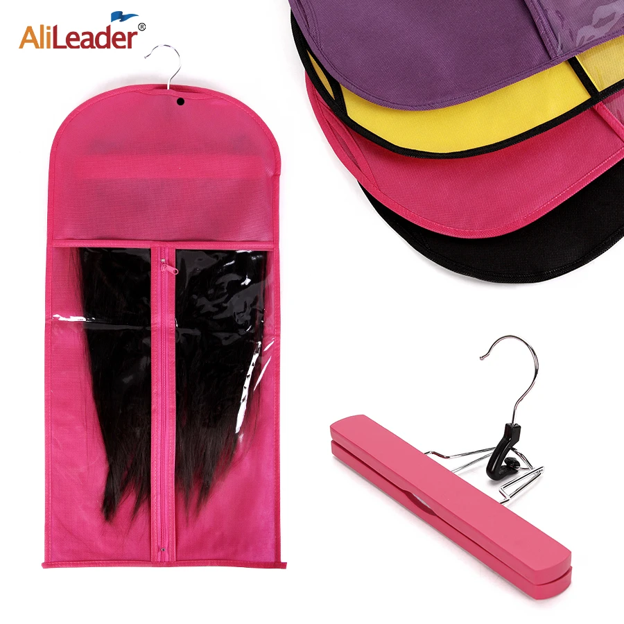 

Alileader Factory Wooden Wig Storage Holder With Wig Bag For Hair Extension Wig Anti-Dust Non-woven Hair Extension Bag 10set/pcs