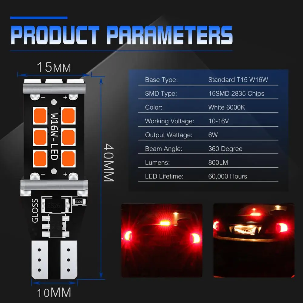 Светодиодсветодиодный лампы T15 W16W с нитью накаливания 15SMD 2835 4 шт. 5 Вт для
