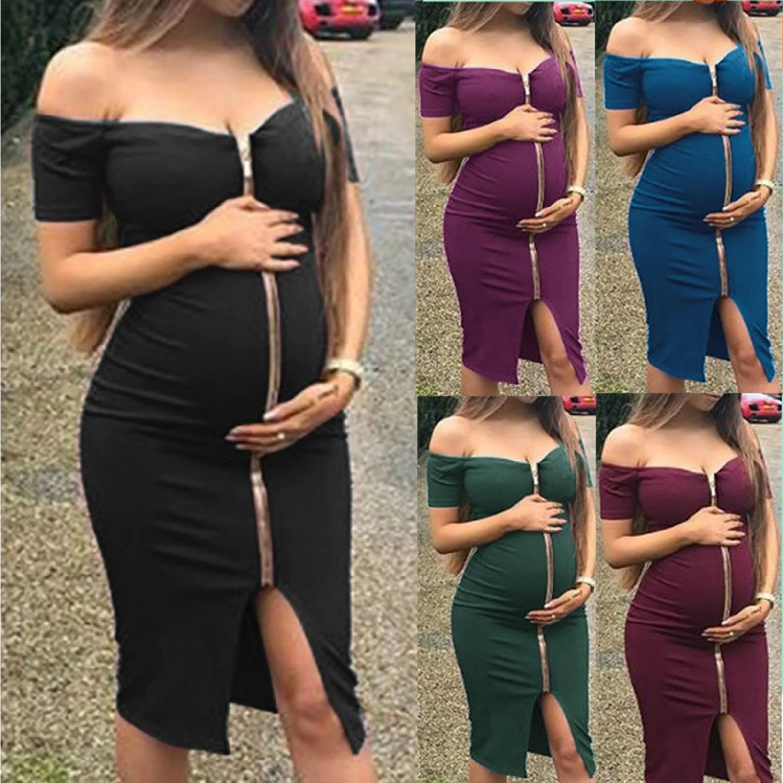 

Woman's Summer Fashion Zipper Solid Color Strapless Pregnant Woman Dress robe allaitement Ã©tÃ© zwangerschaps jurk premaman dress