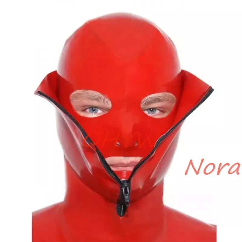 

Маска-Капюшон из натурального латекса двухслойная с молнией сзади для мужчин и женщин, костюмы для косплея, фетиш, маска для косплея, клубна...
