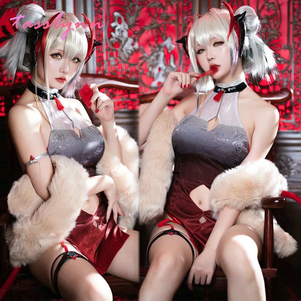 

Arknights W Cosplay Wigs Costume Skin Women Red Cheongsam Dress Cosplay Costumes Sexy Qipao Dress for Women