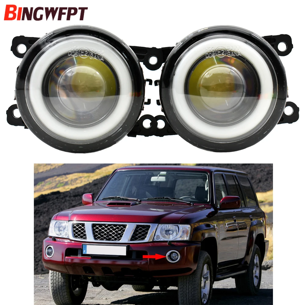 

1pair Car Front Bumper H11 Fog Light with Angel eye DRL For Nissan Safari Patrol Y61 Facelift 2005 2006 2007 2008 2009