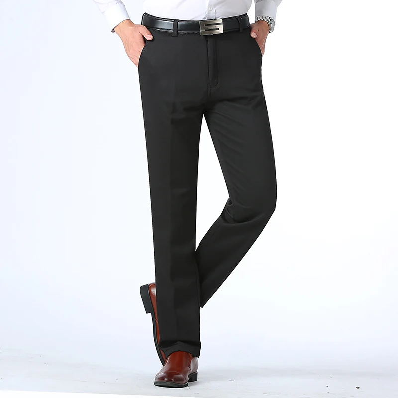 Black Pants Осень зима мужские теплые флисовые классические черные хлопковые брюки мужские деловые свободные длинные брюки качественные повседневные рабочие брюки комбинезоны - Цвет: Black Pants