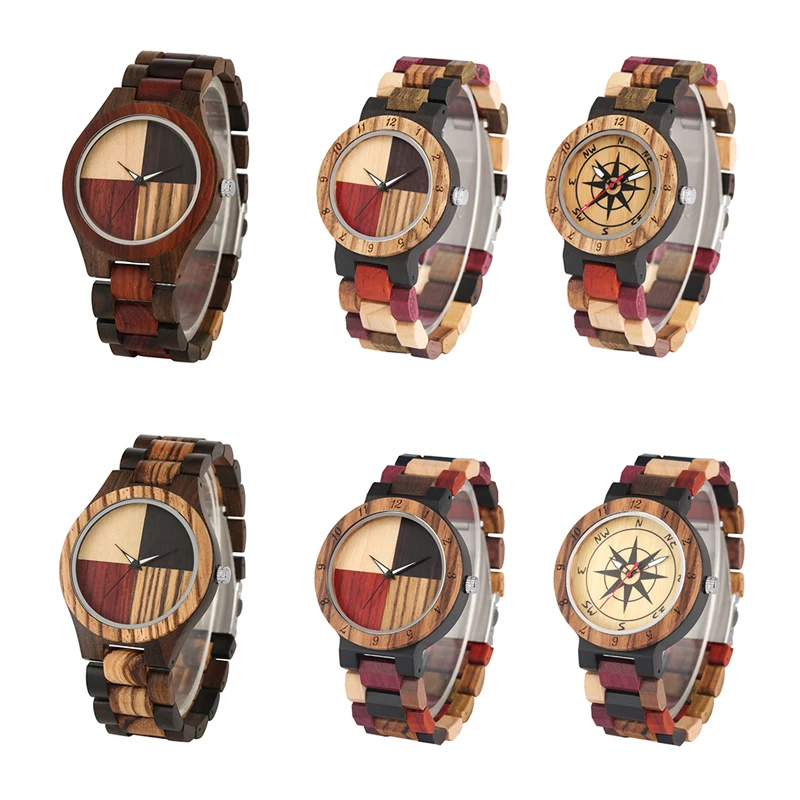 Часы наручные мужские кварцевые с деревянным циферблатом Модные Цветные