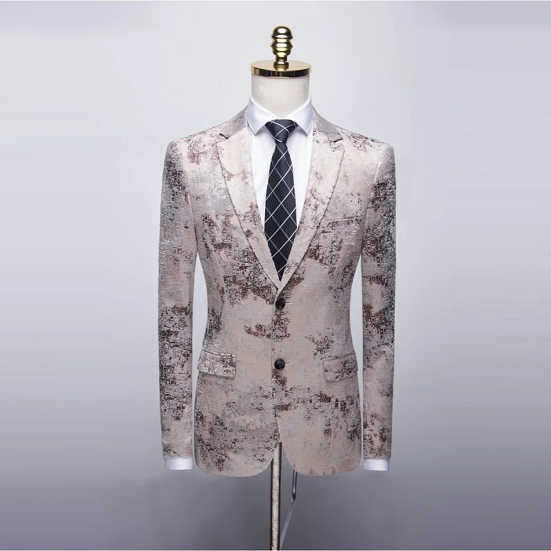 White Blazer Men 2021 Slim Fit Flower Pattern Floral Suit Jacket High Quality Casual Male Blazer Prom Blazers