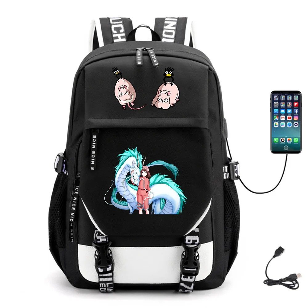 

Anime Spirited Away USB Teenger Backpack Unisex Packsack Student Canvas Schoolbag Fabric Casual High Quality Laptop Bag
