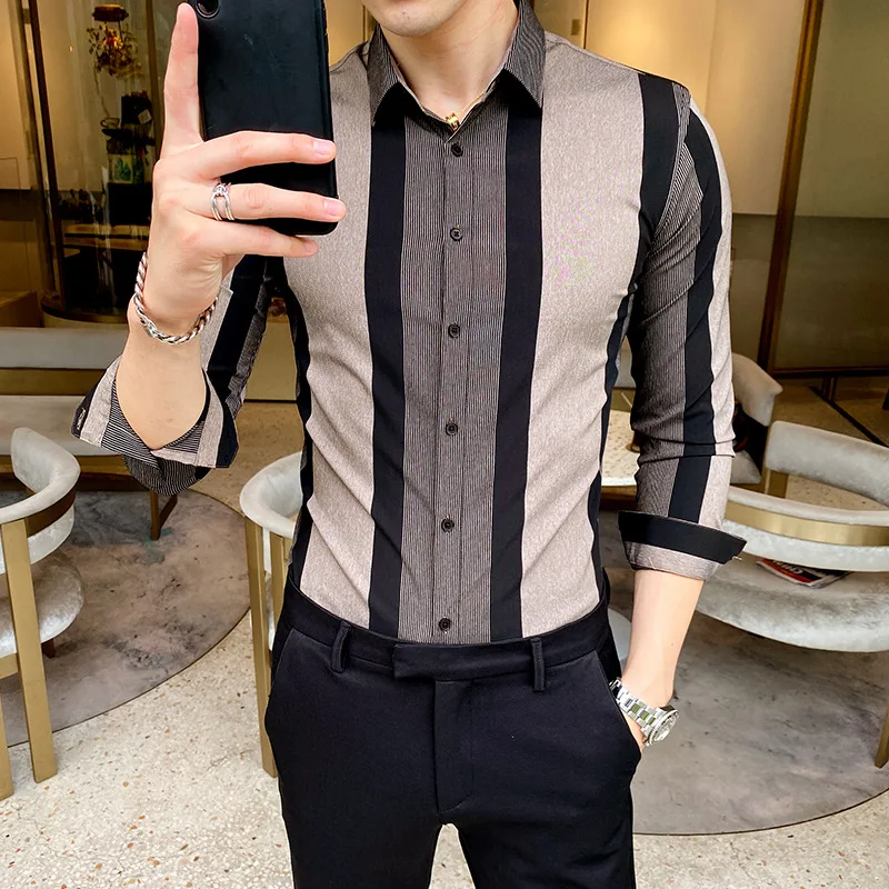 

Falling Sense Shirt Men's Long-sleeved Spring Korean Self-cultivation Business Casual Shirt Trend Personality Mens Clothing