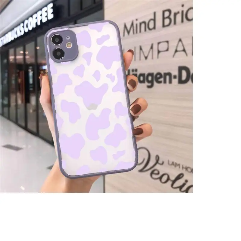 

Phone Case For iPhone 12 11 Mini Pro XR XS Max 7 8 Plus X Cow color Print fashion Pattern texture Matte transparent Gray Cover
