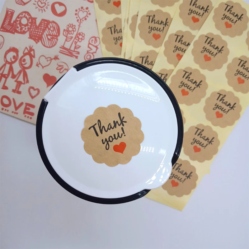 

1000Pcs Polygon Vintage Kraft thank you heart Seal Stickers DIY Gifts Posted Baking Decoration Label Multifunction Sticker