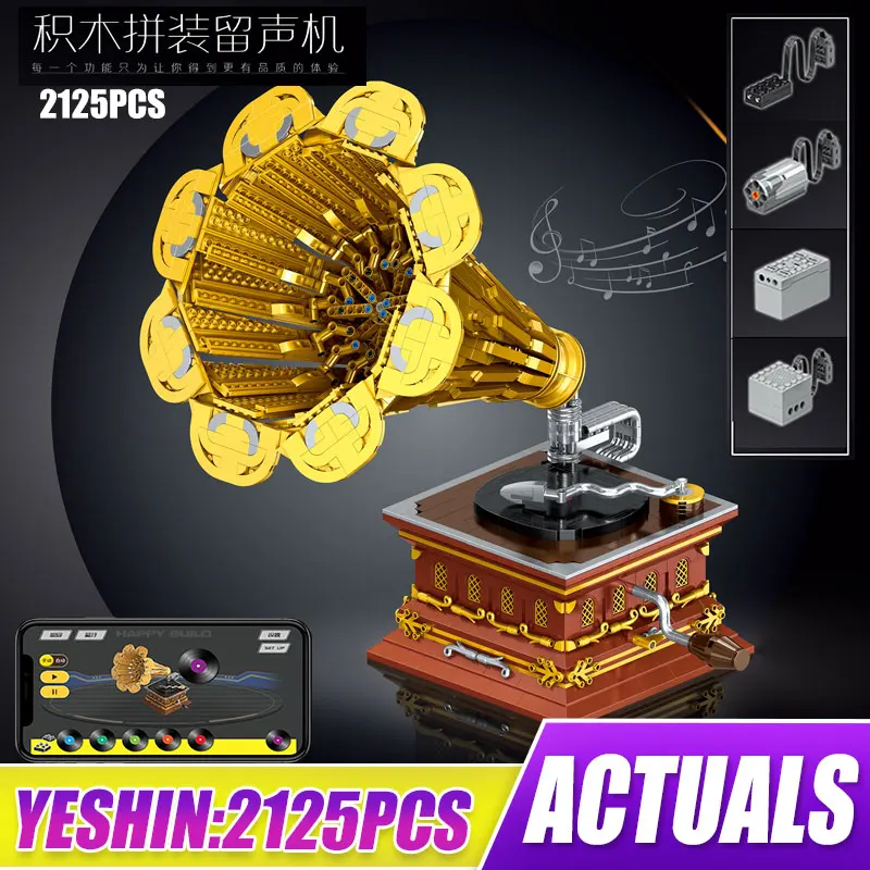 

Yeshin 21002 Creative Toys The APP Motorized Phonograph Model Assembly High-Tech Building Blocks Bricks Kids Christmas Gifts