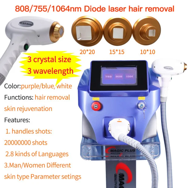

755nm 808nm 1064nm diode laser hair remover 3 wavelength body hair removal machine