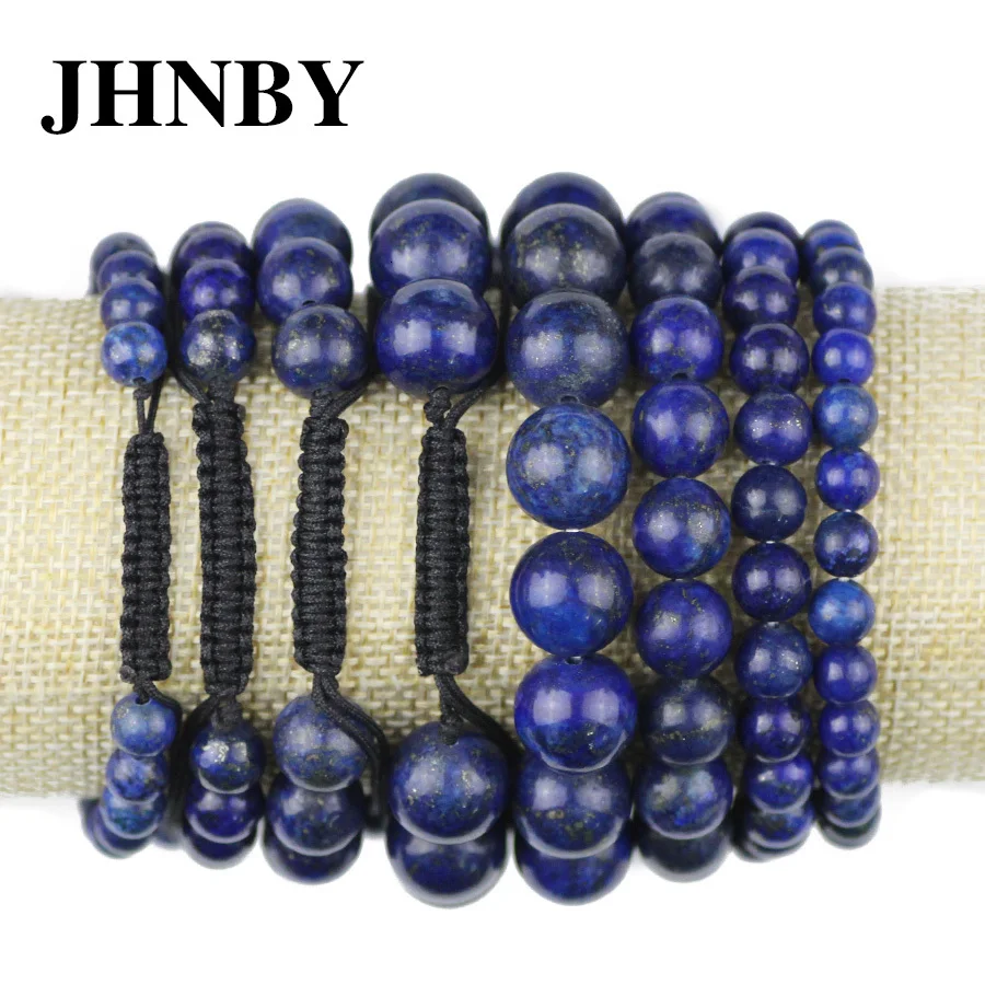 JHNBY Природный камень лазурит браслет для Для женщин 6/8/10/12 мм бусины плетеный/вставку внутрь эластичного ремешка Шарм Браслет Модные Для мужчин, ювелирное изделие, подарок