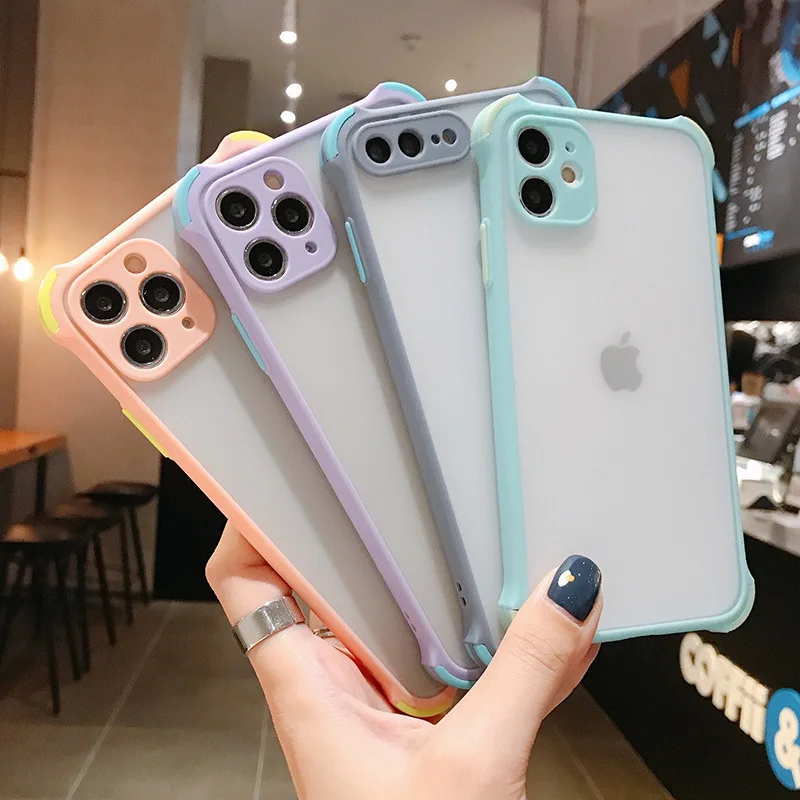 

Translucent Shockproof Phone Case for iPhone 11 12 Pro Max XS XR 6 7 8 Plus Protective Phone Camera Lens Matte Transparent Cover