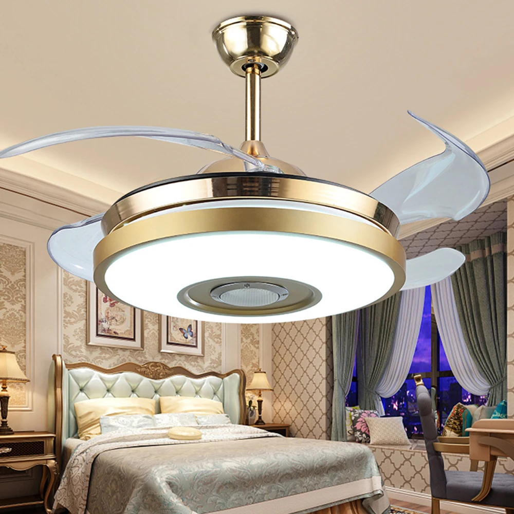 42 inch Invisible led Ceiling Fan with Light Remote Control Modern Lamps bluetooth 3 color plafond Lighting Dining Bed room | Лампы и